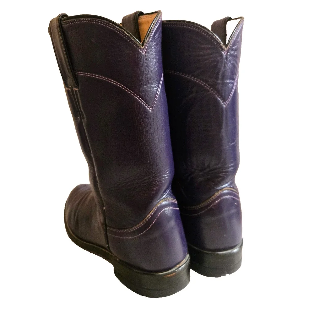 Vintage Justin L3081 Purple Leather Cowboy Western Roper Boots 7
